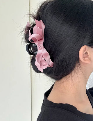Ribbed satin king ribbon large acrylic hair clip