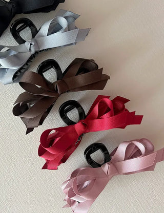 Ribbed satin king ribbon large acrylic hair clip