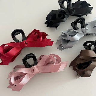 Ribbed satin king ribbon large acrylic hair clip