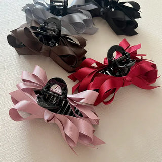 Ribbed satin king ribbon large acrylic hair clip