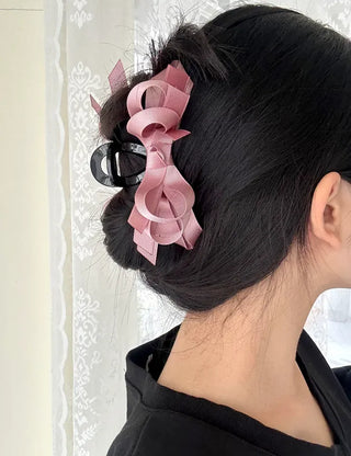 Ribbed satin king ribbon large acrylic hair clip