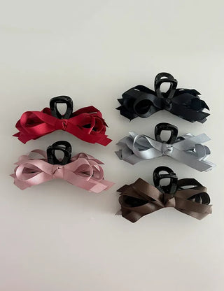 Ribbed satin king ribbon large acrylic hair clip