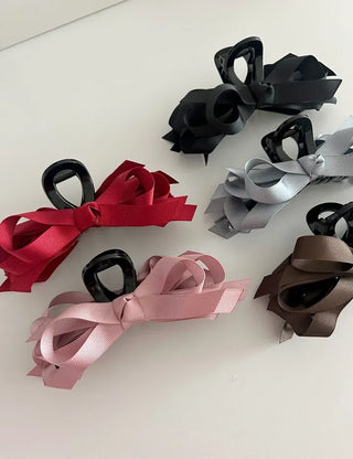 Ribbed satin king ribbon large acrylic hair clip