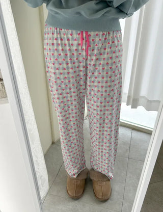 Pink Heart Check Homewear Pajama Pants