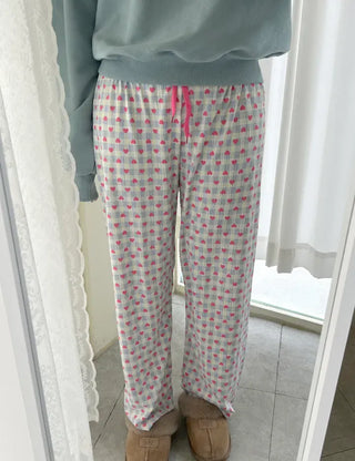 Pink Heart Check Homewear Pajama Pants