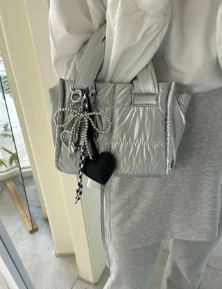 Leather Heart Charm Rope Ribbon Set Bag Keyring