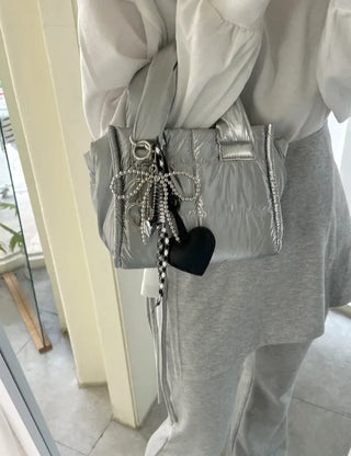 Leather Heart Charm Rope Ribbon Set Bag Keyring