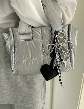 Leather Heart Charm Rope Ribbon Set Bag Keyring