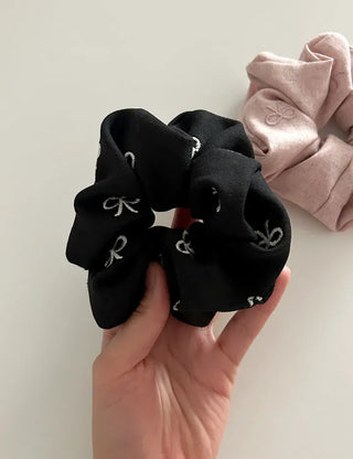 Mini ribbon embroidered cotton scrunchie
