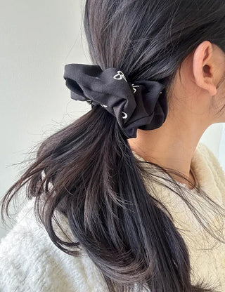 Mini ribbon embroidered cotton scrunchie