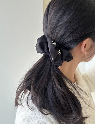 Mini ribbon embroidered cotton scrunchie