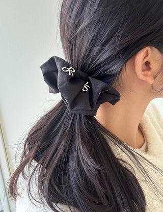 Mini ribbon embroidered cotton scrunchie