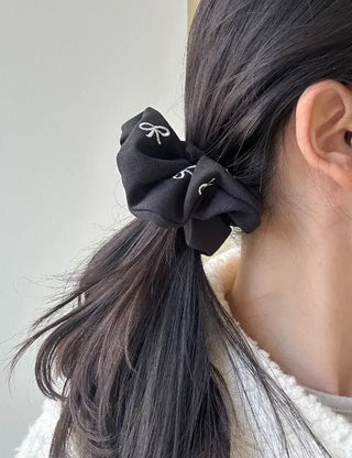 Mini ribbon embroidered cotton scrunchie
