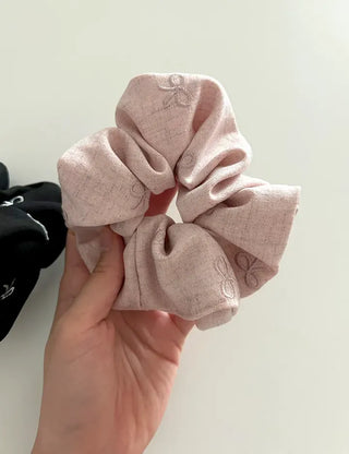 Mini ribbon embroidered cotton scrunchie