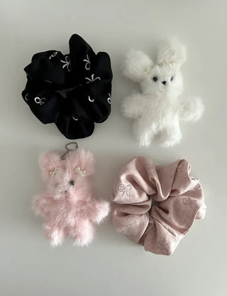 Mini ribbon embroidered cotton scrunchie