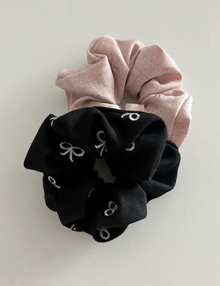 Mini ribbon embroidered cotton scrunchie