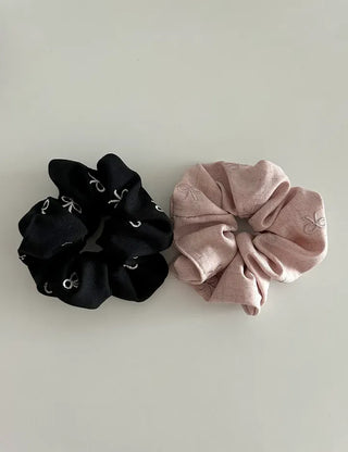Mini ribbon embroidered cotton scrunchie