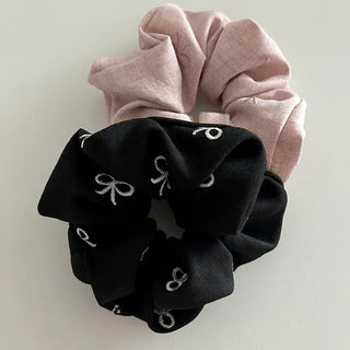 Mini ribbon embroidered cotton scrunchie