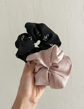 Mini ribbon embroidered cotton scrunchie