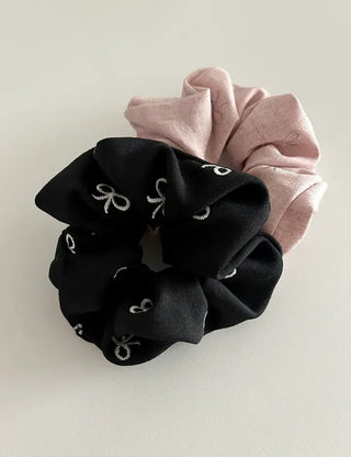 Mini ribbon embroidered cotton scrunchie