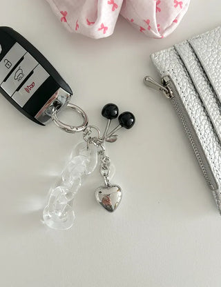 Transparent chain cherry bag keyring car key holder