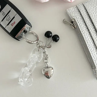 Transparent chain cherry bag keyring car key holder
