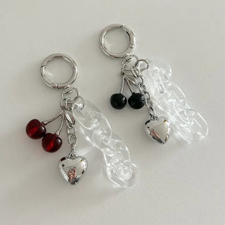Transparent chain cherry bag keyring car key holder