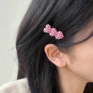 1+1 Checkered Mini Heart Side Hair Clip