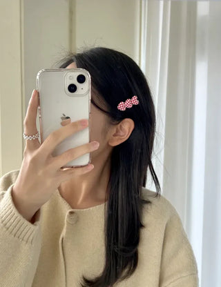 1+1 Checkered Mini Heart Side Hair Clip