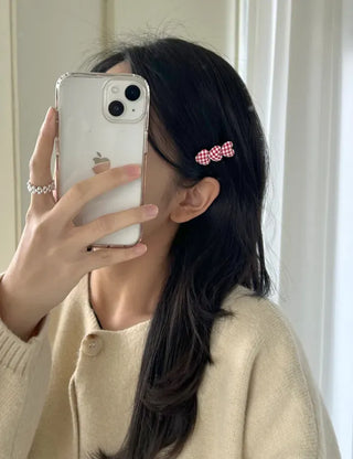 1+1 Checkered Mini Heart Side Hair Clip