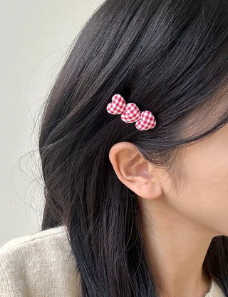 1+1 Checkered Mini Heart Side Hair Clip