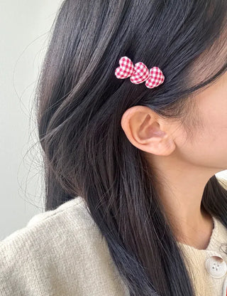 1+1 Checkered Mini Heart Side Hair Clip