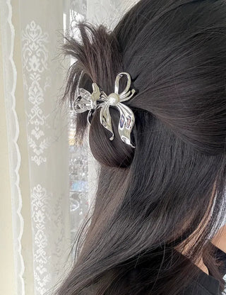 Melting Pearl Ribbon Mini Half-Up Metal Hair Clip