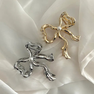 Melting Pearl Ribbon Mini Half-Up Metal Hair Clip