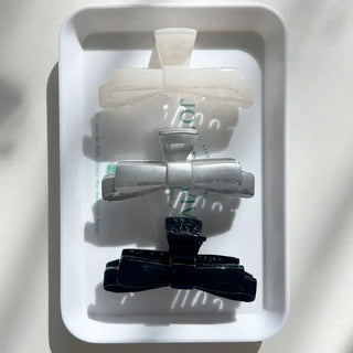 Acrylic double ribbon half-up mini hair clip