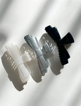 Acrylic double ribbon half-up mini hair clip