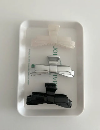 Acrylic double ribbon half-up mini hair clip