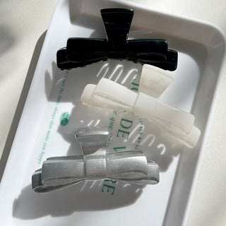 Acrylic double ribbon half-up mini hair clip