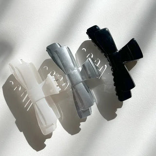 Acrylic double ribbon half-up mini hair clip