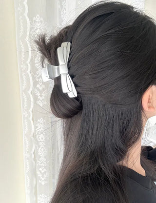 Acrylic double ribbon half-up mini hair clip