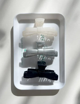 Acrylic double ribbon half-up mini hair clip