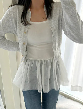 Organza Tiered Frill Layered Long Inner Strap Sleeveless