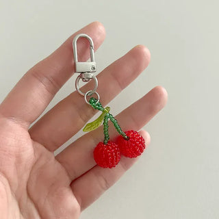 Beaded Cherry Mini Keyring Phone Strap