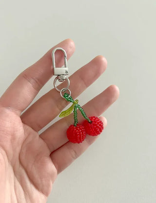 Beaded Cherry Mini Keyring Phone Strap