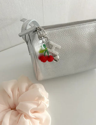 Beaded Cherry Mini Keyring Phone Strap