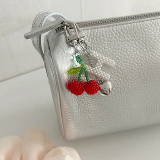 Beaded Cherry Mini Keyring Phone Strap