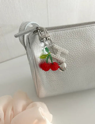 Beaded Cherry Mini Keyring Phone Strap