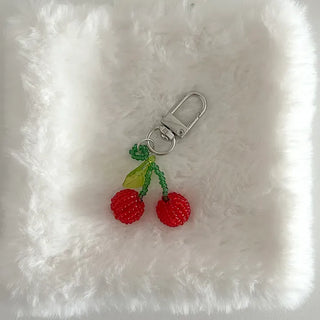 Beaded Cherry Mini Keyring Phone Strap