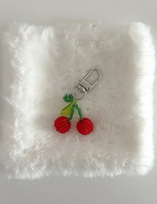 Beaded Cherry Mini Keyring Phone Strap