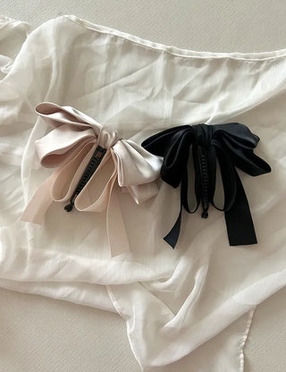 Satin oversized ribbon banana hair clip ponytail claw clip